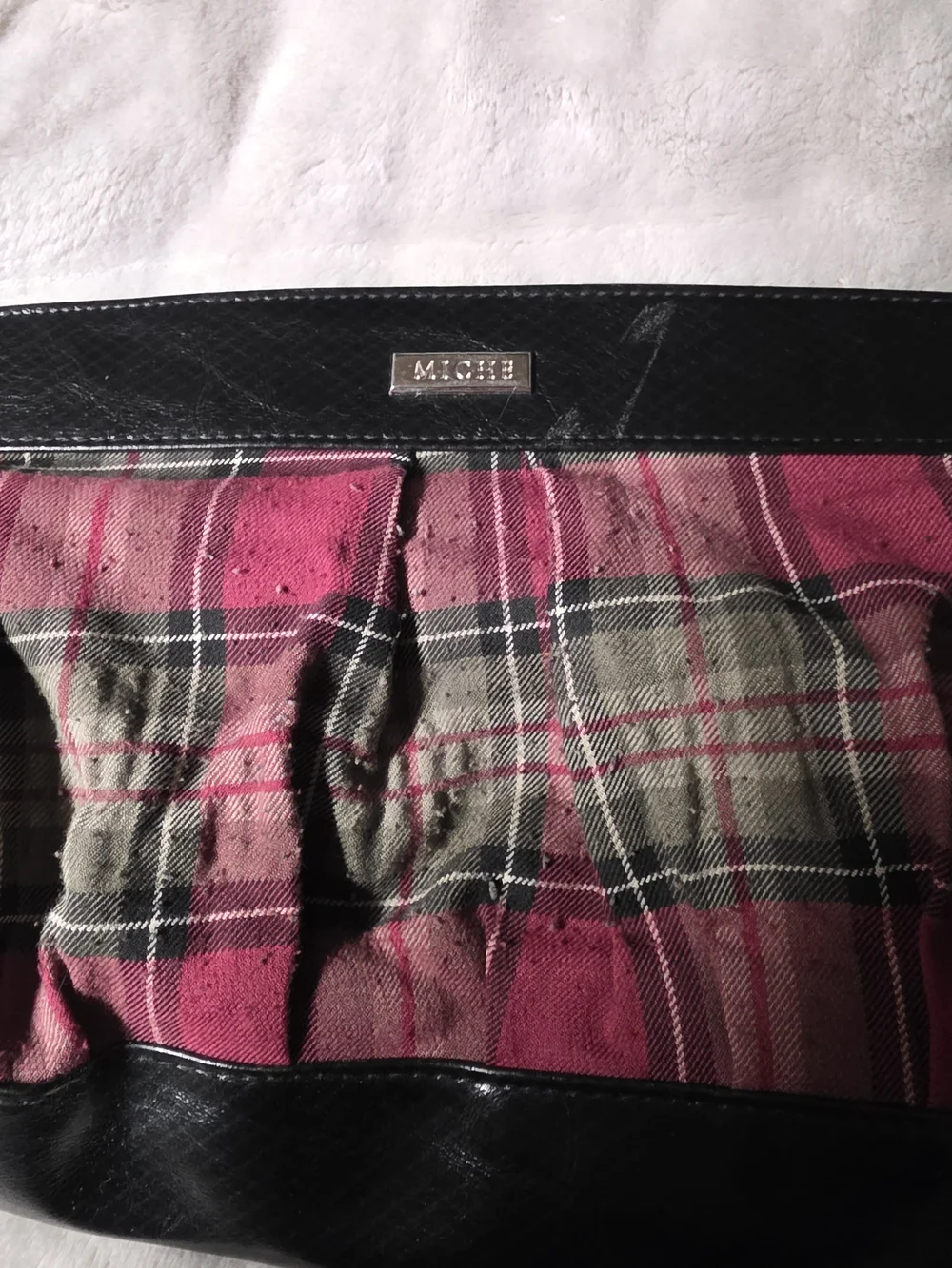 🎈5/$25- Miche Black Leather Trim Pink Plaid Small. **Shell Only**🎈